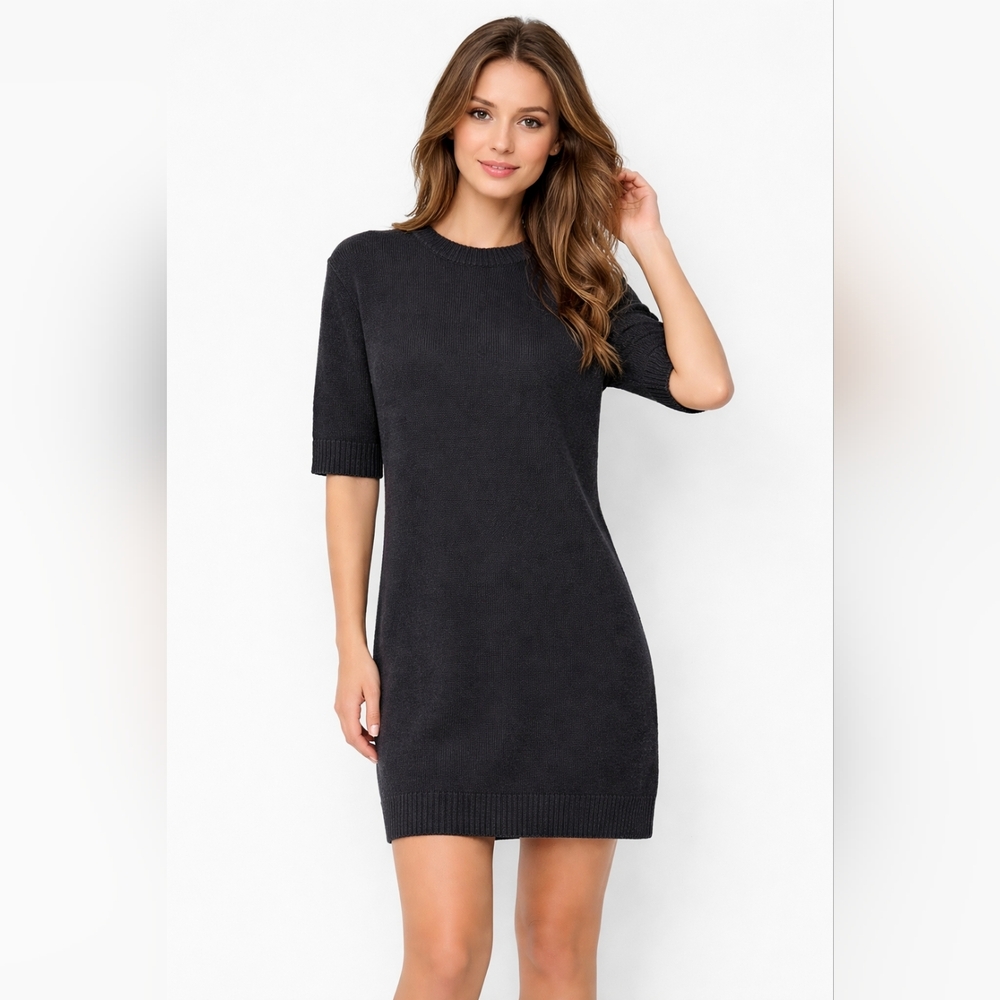 Icone 100% Cashmere Black Sweater Dress Women M Short Sleev